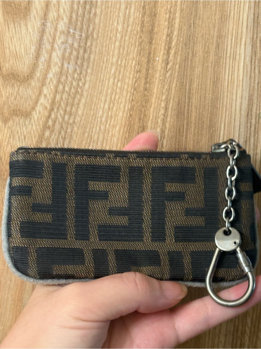 Authentic FENDI Zucca Canvas Coin Purse Brown Black